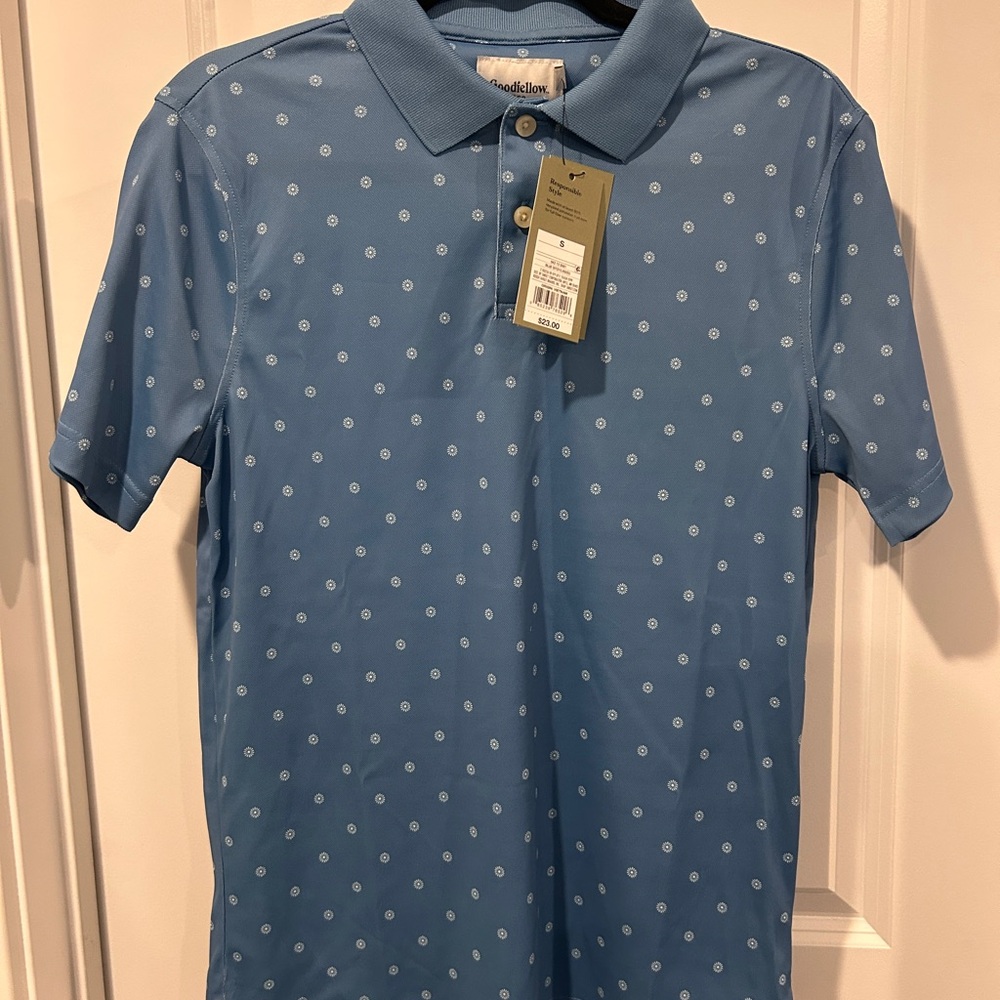 Goodfellow & Co Light Blue Polo with Dot Pattern